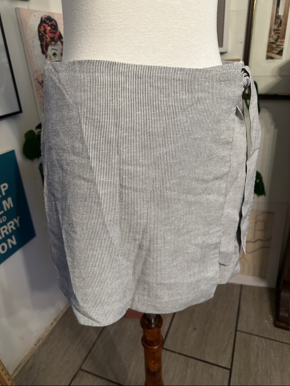 H&M Blue and White Pinstripe Wrap Skort